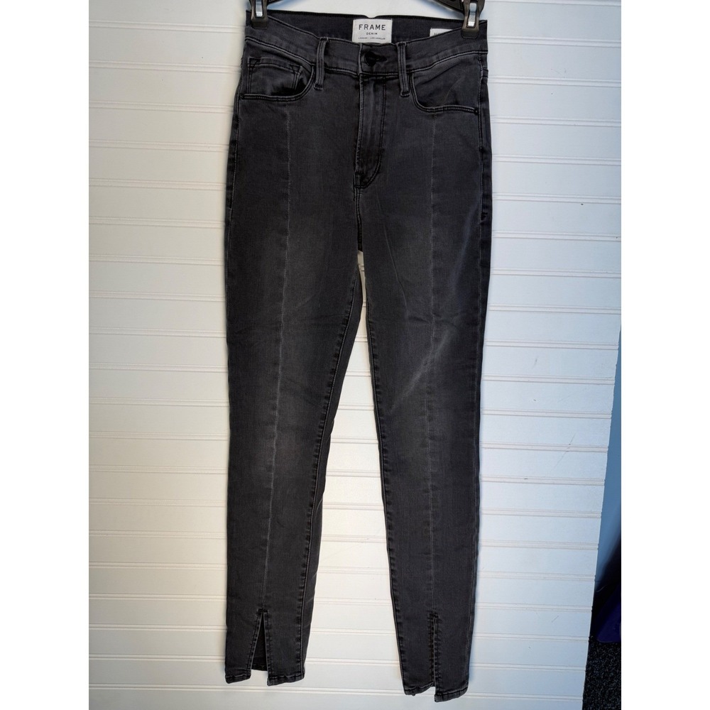 FRAME Ali High Rise Skinny Jeans Womens 25 Gray Woodland Wash Ankle Slit Stretch